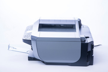 Multifunction A4 inkjet printer on white background. Printer, scanner, fax and photocopier.