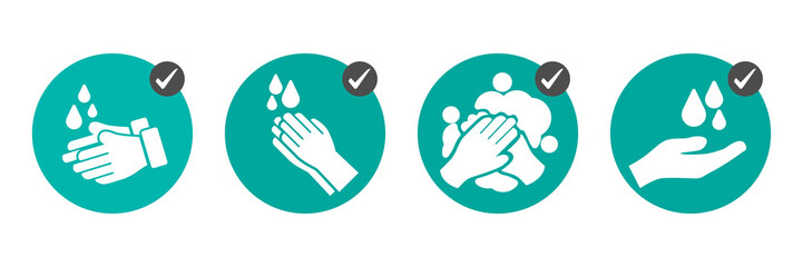 Wash hands icons in four different versions in a flat design