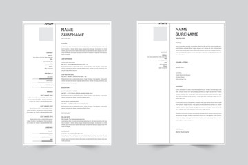 Minimalist Modern Professional Resume CV Vector Template With Cover Letter