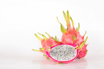 Dragon fruit or pitaya fruit on white background