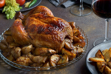 Baked chicken and potatoes for family dinner
