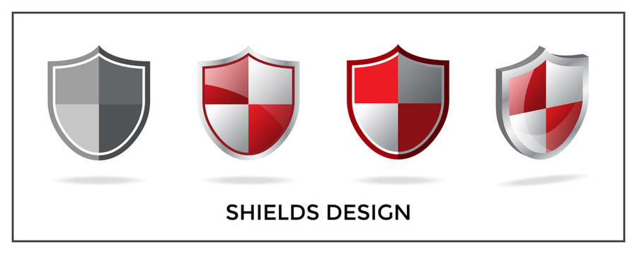 Shield or protection concept. A set of shields in a few design variation including papercut and 3D. Vector illustration.