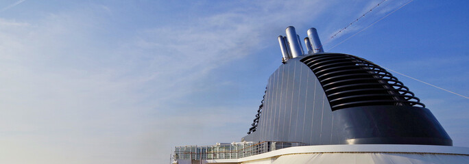 Dream vacation or holiday on MSC Cruises luxury cruise ship or cruiseship liner with blue funnel...
