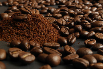 aromatic coffee beans close up