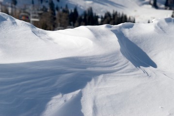 Winter snowy mountains, Austria, ski slopes and lifts