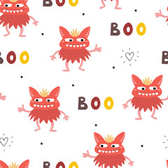 Funny monsters. Lovely seamless pattern for children designs. Sweet smiling creatures in bright colors in vector. Awesome childish background
