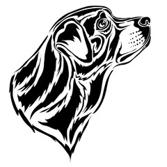 stylized rottweiler head in profile in black, logo, isolated object on a white background, vector illustration,