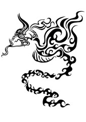 stylized dragon in black color, logo, isolated object on a white background, vector illustration,