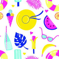 ice cream. sea. beach. swimming season. set . summer. vector illustration. seamless pattern