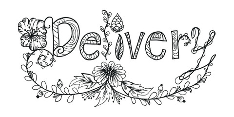 Drawings, letters, flowers and character traits. Dilivery. Coronavirus covid-19 form.