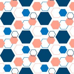 Hexagon seamless pattern. Geometric pattern. Polygons background. Colorful honeycomb pattern. Vector illustration. Repeating texture. Modern ornament. Design paper, wallpaper, textile, print. Stock.