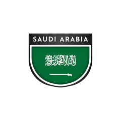 Flag of Saudi Arabia with emblem badge labels illustration template design