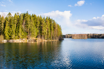 Fototapeta na wymiar View of The Mellonlahti Bay in spring, Imatra, Finland