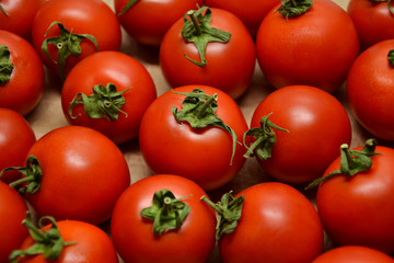 Tomatoes from farmers market. Fresh red tomato. Pickle cucumbers. Organic vegetables. Salad ingredients.