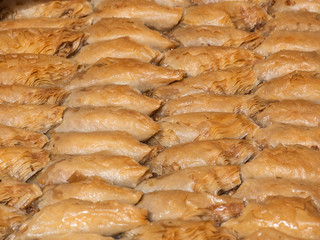 Burma baklava, turkish dessert sweet and traditional authentic specialty, baklava roll form