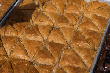 Burma baklava, turkish dessert sweet and traditional authentic specialty, baklava roll form