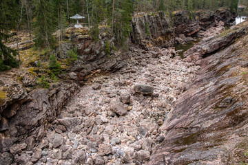 View of Imatrankoski rapid (The Imatra Rapid) without water in spring, Vuoksi River, Imatra, Finland