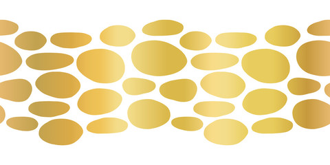 Metallic gold foil abstract seamless vector border organic cut out dot shapes. Elegant repeating pattern organic dot shapes collage. Use for card decor, home decor, party invitations