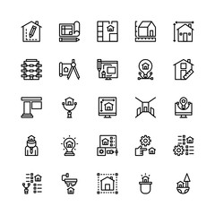 Set of Home Design Thinking outline style icon - vector
