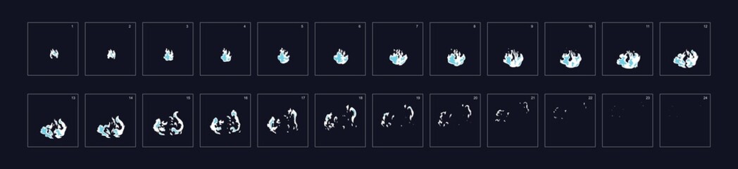 Smoke explosion Effect. Animation of  Smoke. Smoke Sprite sheet for game or cartoon or animation. 2d classic animation smoke effect