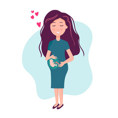 Pregnancy and maternity - young happy woman pregnant. the baby is visible in the stomach. Vector illustration in flat style.