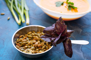 pumpkin seeds purple Basil and green onions