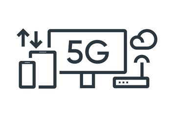 5G Connection , internet of things , desktop with smartphone and tablet icon vector design 