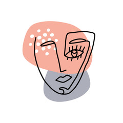Continuous line art abstract woman face.