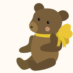 Cute teddy bear with bow. Vector cartoon. Can be used for baby t-shirt print, fashion print design, kids wear, greeting and invitation card.