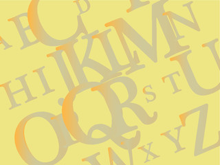 abstract yellow background with English letters, vector alphabet