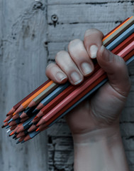 crayons in the palm of a woman