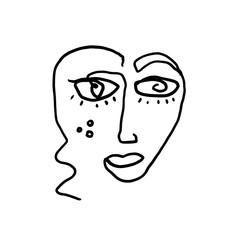 Continuous line art abstract woman face.