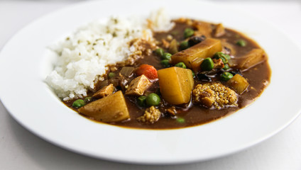 Japanese curry on white plate