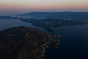 Aerial view of Methana peninsula islands, Greece
