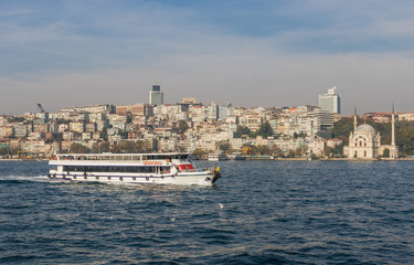 Istanbul, Turkey - a natural separation between Europe and Asia, the Bosporus is a main landmark in Istanbul. Here in particular a glimps of its waters and buildings