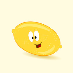 Colorful funny cartoon fruit drawings. Cheerful lemon with eyes.