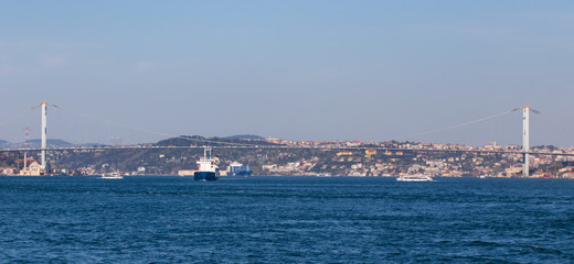 Istanbul, Turkey - a natural separation between Europe and Asia, the Bosporus is a main landmark in Istanbul. Here in particular a glimps of its waters and buildings