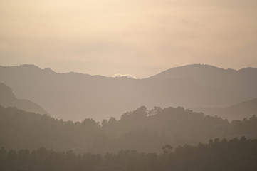 Three mountain chains in a row. A sunset in Finestrat-Spain.