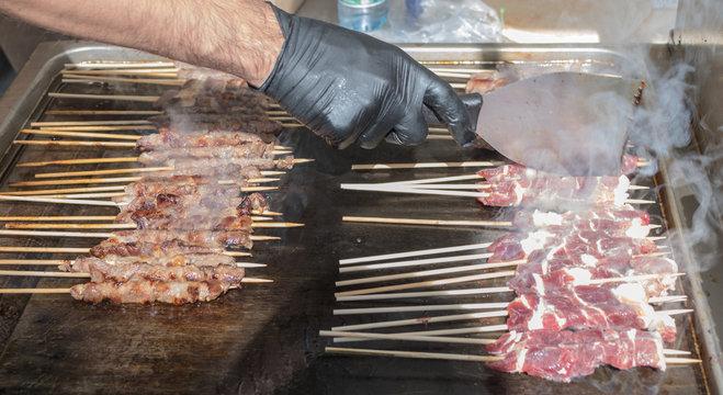 Shish kebab, a popular meal of skewered and grilled cubes of meat