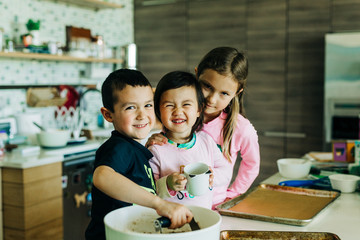 Little Kids Baking Chocolate Chip Cookies