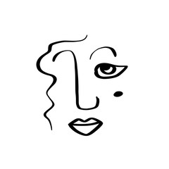 Continuous line art abstract woman face.
