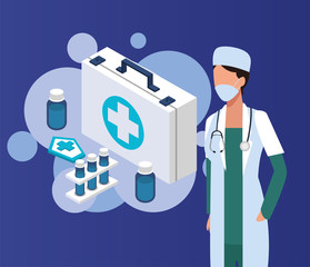 female doctor with laboratory equipment character