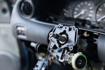 Close Up car steering wheel repair after the accident.