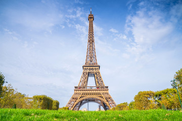 Eiffel Tower on blue sky background
