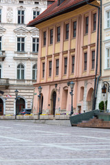 Fototapeta na wymiar Small Market Square, a deserted city due to the coronavirus epidemic, no tourists, Krakow, Poland