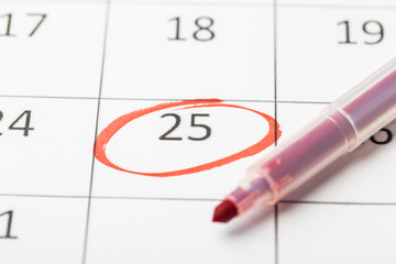 2020 calendar page with red marker. important date marked