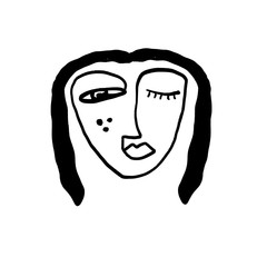 Continuous line art abstract woman face.