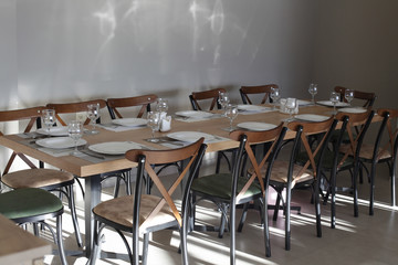 Interior cafe with table and chair.