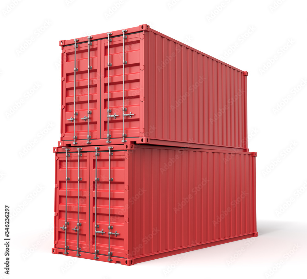 Aufkleber 3d rendering of red shipping containers stocked isolated on white background