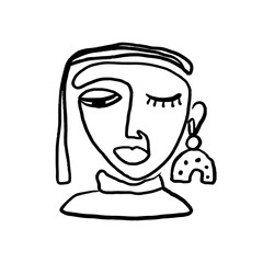 Continuous line art abstract woman face.